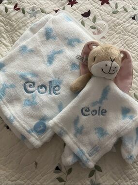 Personalized Baby “ guess how much I love you” Set - Blue "Cole" Lovey & Blanket